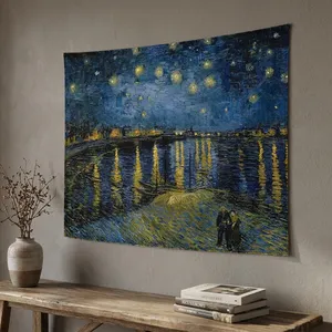 پوستر پارچه ای طرح نقاشی شب پرستاره در راون اثر ونسان ونگوگ کد AR30885