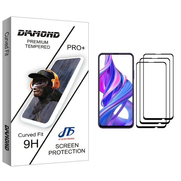 محافظ صفحه نمایش جی اف مدل Diamond glass مناسب برای گوشی موبایل آنر 9X Pro بسته سه عددی
