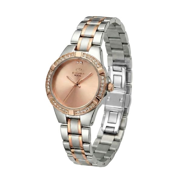 ساعت مچی عقربه‌ای کوارتز زنانه الگانس مدل  لوکس بند استیل قاب دور نگین کد E7