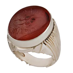 انگشتر نقره مردانه بازرگانی میلادی رکاب دست ساز استاد کاوه خطاطی الحمدالله عقیق یمنی کهنه کد AM_2799