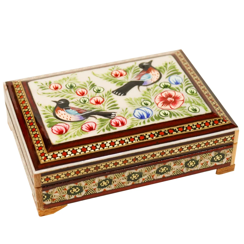 جا کارتی خاتم کاری مدل در دار خاتم و نقاشی طرح گل و مرغ برجسته کد 10p7f
