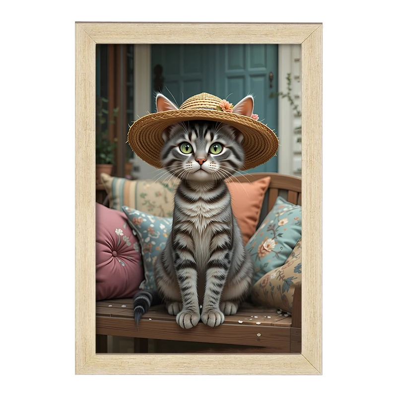 تابلو خندالو مدل گربه کلاه به سر کد F12585