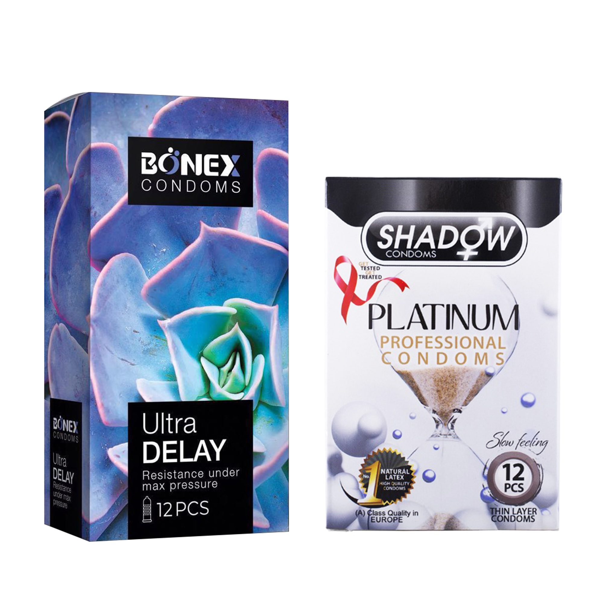 کاندوم بونکس مدل Ultra Delay بسته 12 عددی به همراه کاندوم شادو مدل Platinum بسته 12 عددی