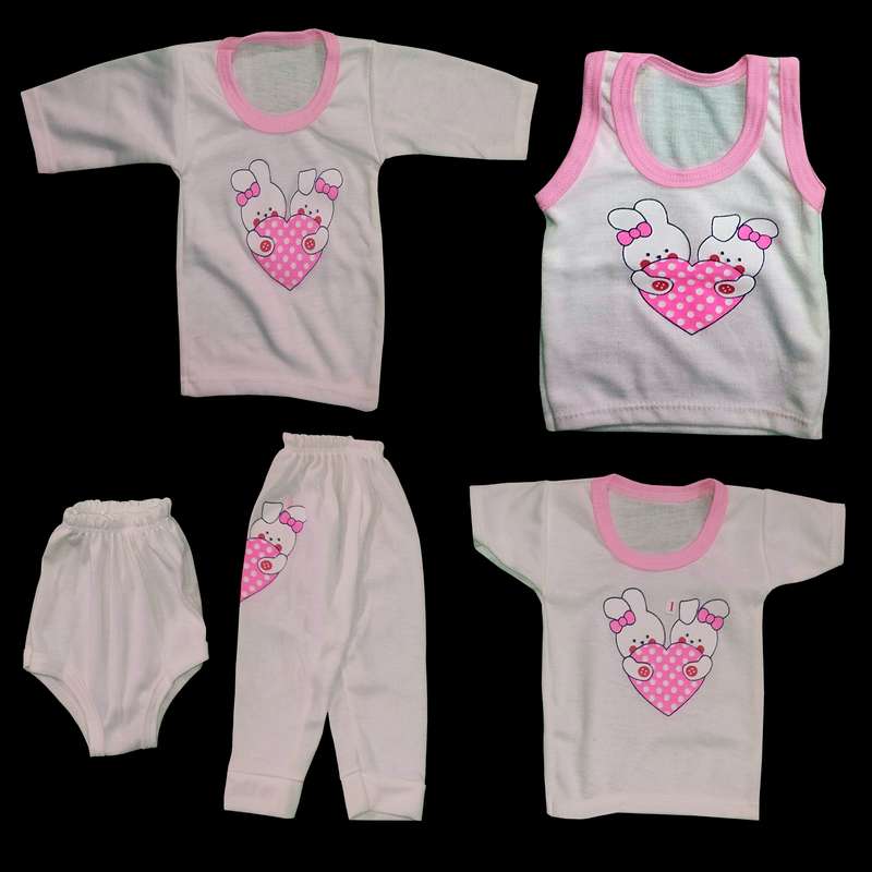 ست 5 تکه لباس نوزادی مدل قلب