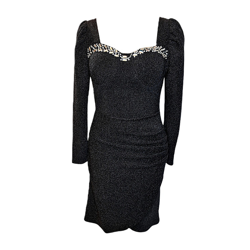 پیراهن یقه خشتی زنانه مدل میدی سنگ دوزی رنگ مشکی