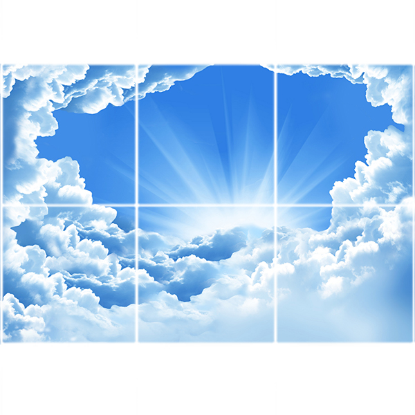 تایل سقفی آسمان مجازی طرح طلوع خورشید و ابرها کد ST 7106-6 سایز 60x60 سانتی متر مجموعه 6 عددی
