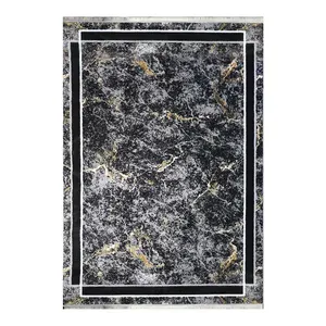 فرش ماشینی 320 شانه زمینه طوسی حاشیه مشکی مدل آسایش طرح سرامیک