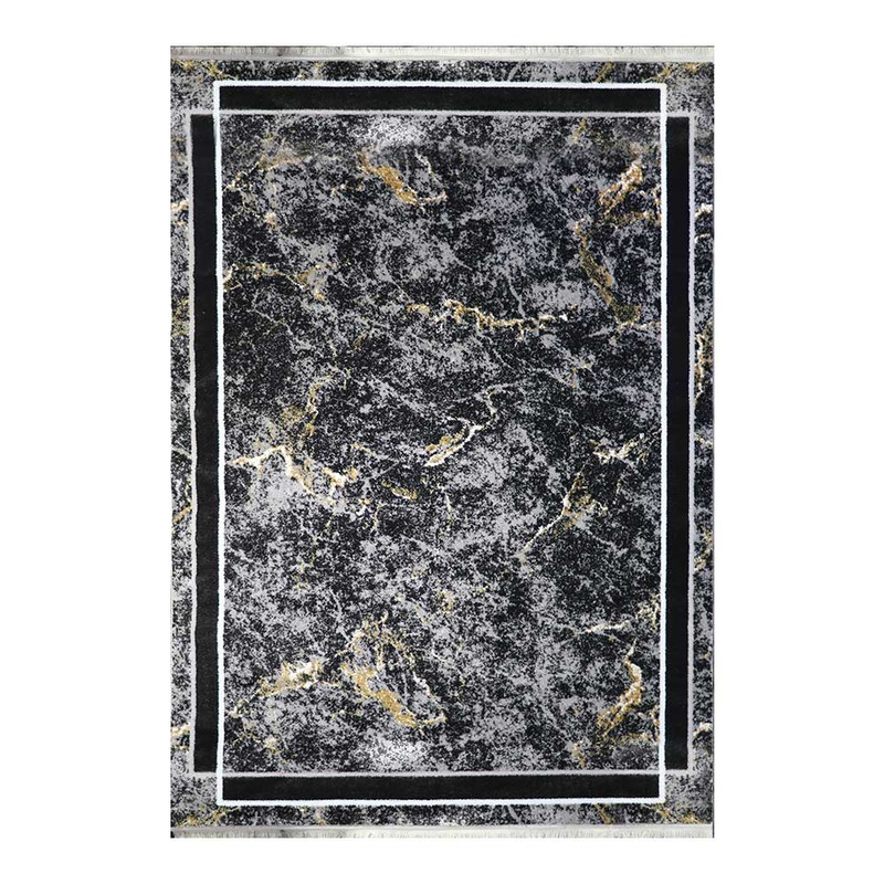 فرش ماشینی 320 شانه زمینه طوسی حاشیه مشکی مدل آسایش طرح سرامیک