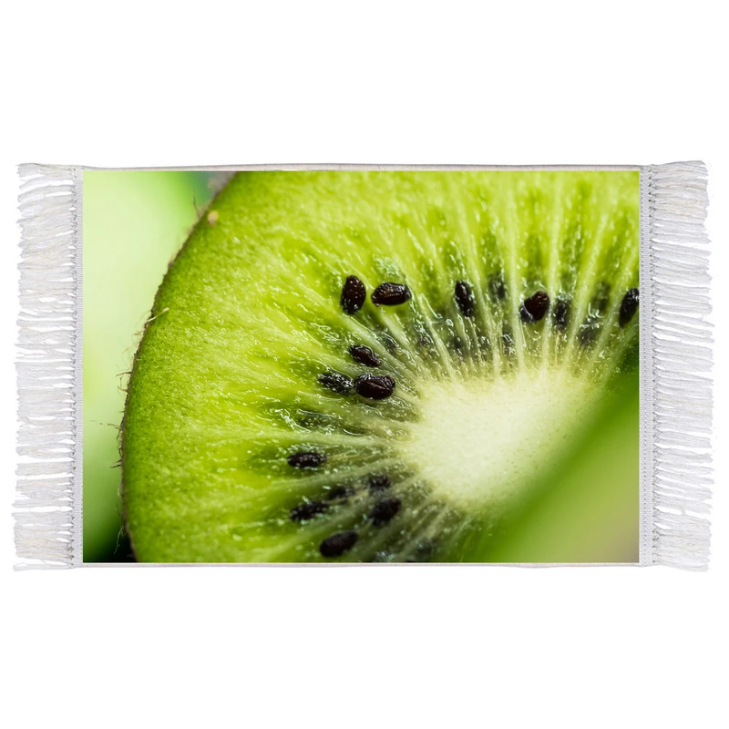 فرش ماشینی دیوارکوب اطلس آبی طرح میوه کیوی مدل T1804