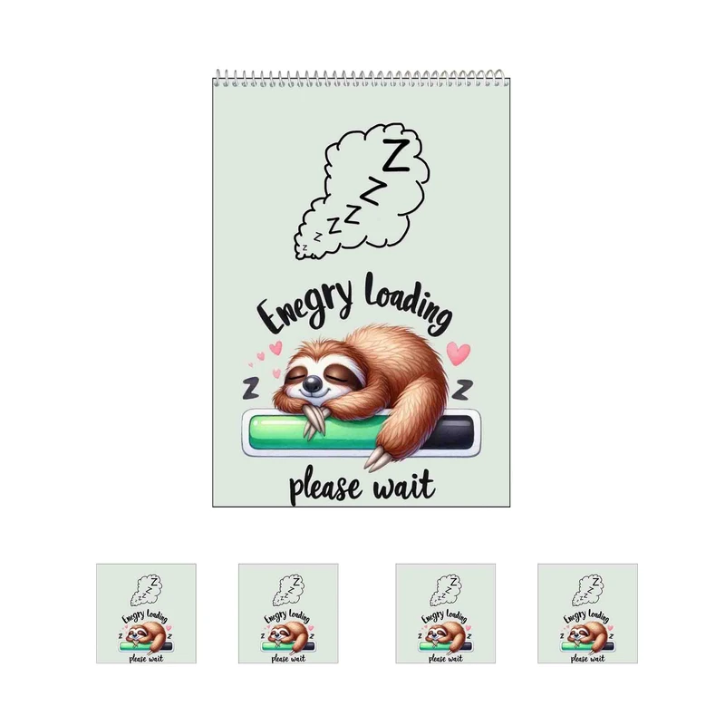 دفتر نقاشی 50 برگ مدل تنبل خوابالو کیوت کد A1 به همراه برچسب مجموعه 5 عددی