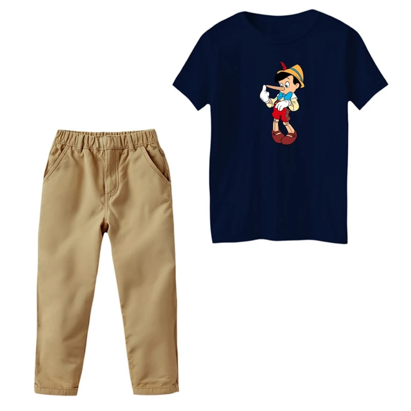ست تی‌شرت و شلوار پسرانه مدل پینوکیو رنگ سرمه ای