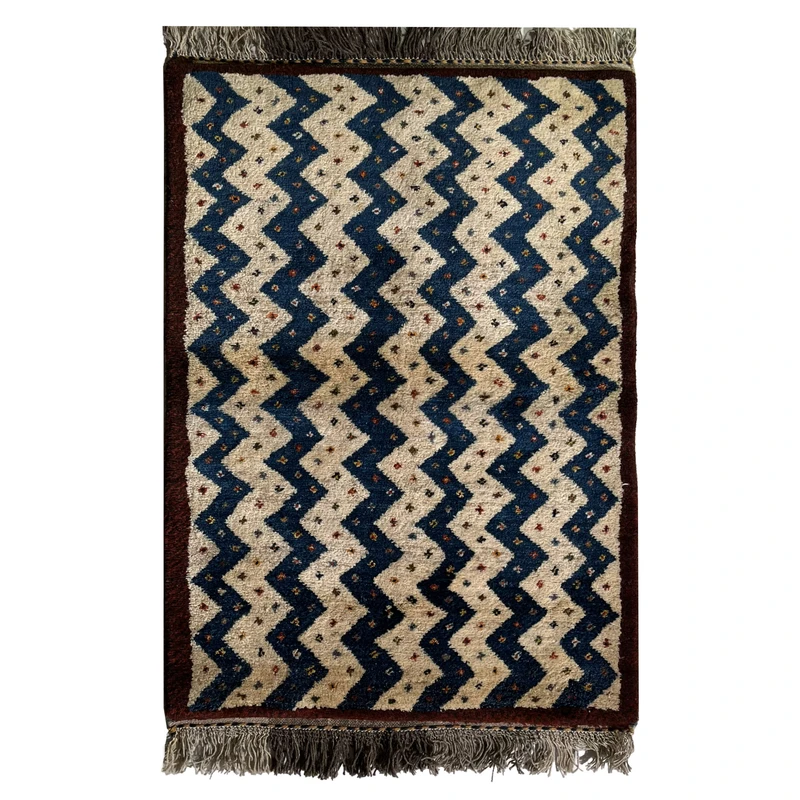 گبه دستبافت یک متری طرح قشقایی زمینه آبی کد NKP.RJ49