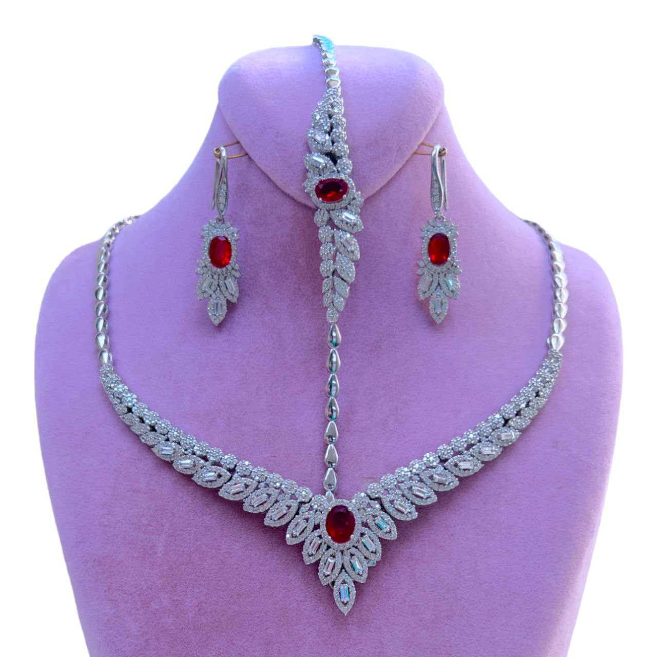 نیم ست نقره زنانه مدل  یاقوت برلیان -0187