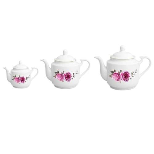 قوری چینی زرین ایران مدل رزفلاور مجموعه 3 عددی