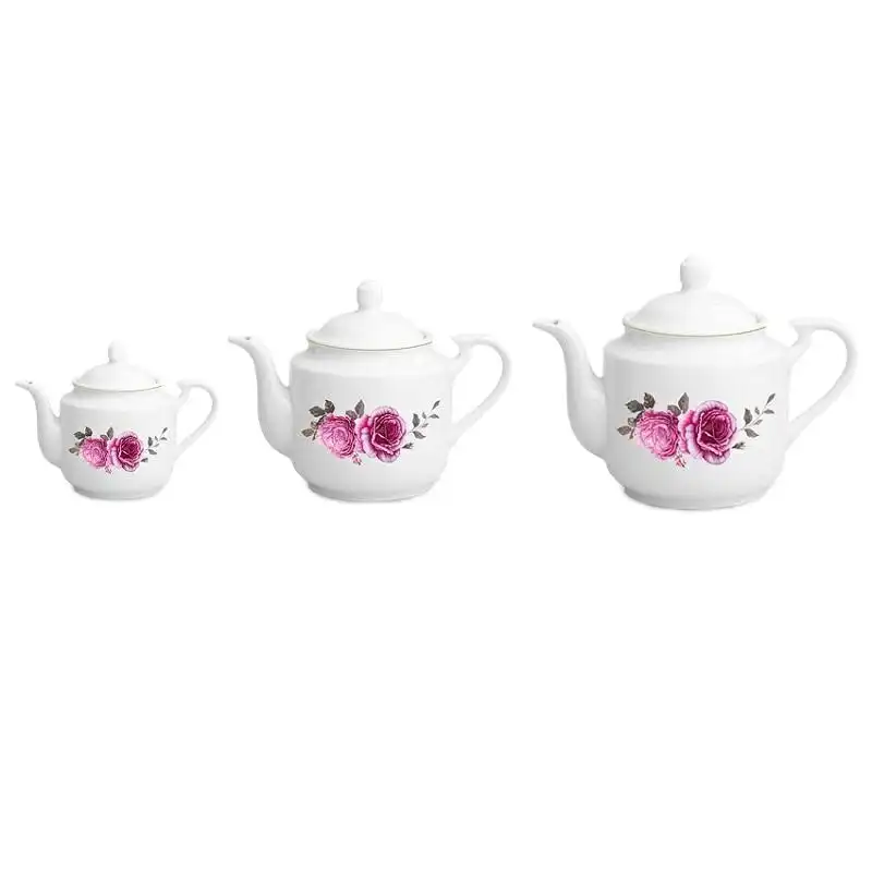 قوری چینی زرین ایران مدل رزفلاور مجموعه 3 عددی