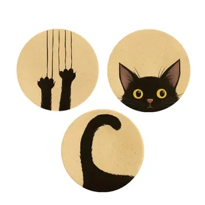 بشقاب دیوارکوب سفالی طرح گربه کد D498 مجموعه سه عددی 