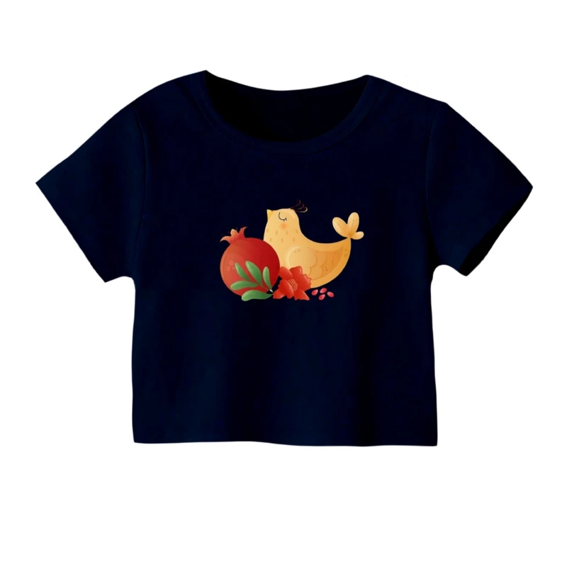 کراپ‌ تی‌شرت آستین کوتاه زنانه مدل انار یلدایی کد 7