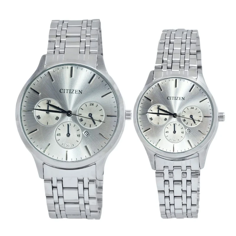 ست ساعت مچی عقربه ای زنانه و مردانه مدل خطی کد 09