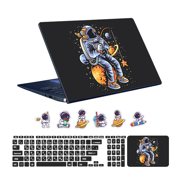 استیکر لپ تاپ توییجین و موییجین طرح Astronaut کد 11 مناسب برای لپ تاپ 15.6 اینچ به همراه برچسب حروف فارسی کیبورد