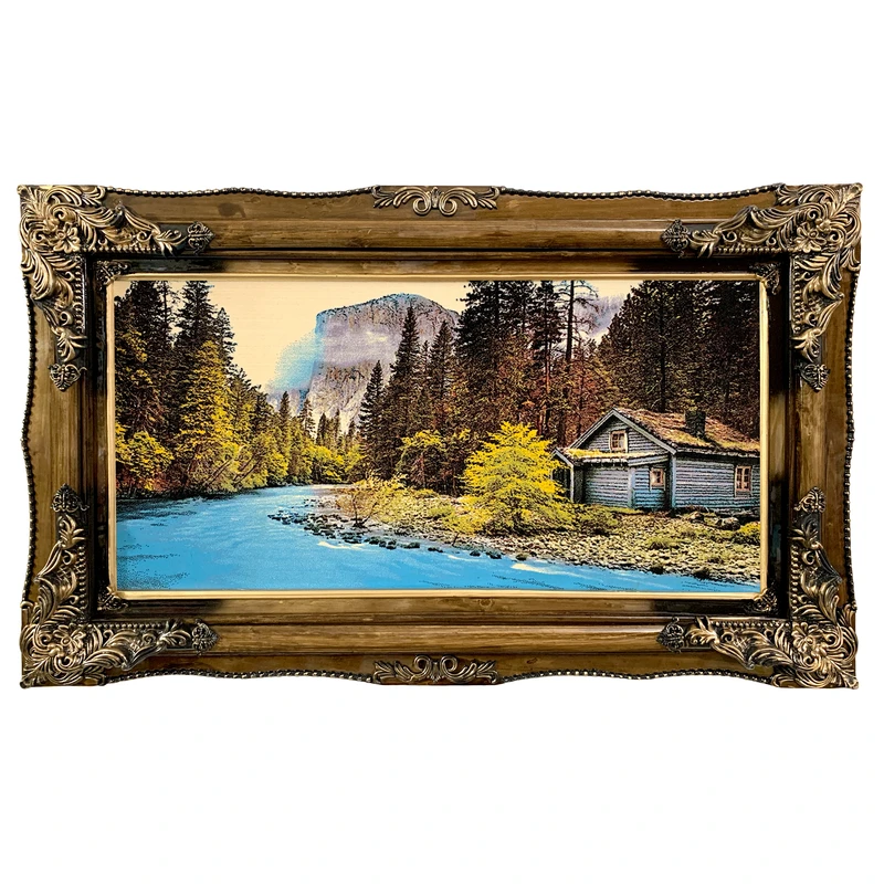 تابلو فرش ماشینی طرح کلبه و رودخانه کد ۷۰۳۲