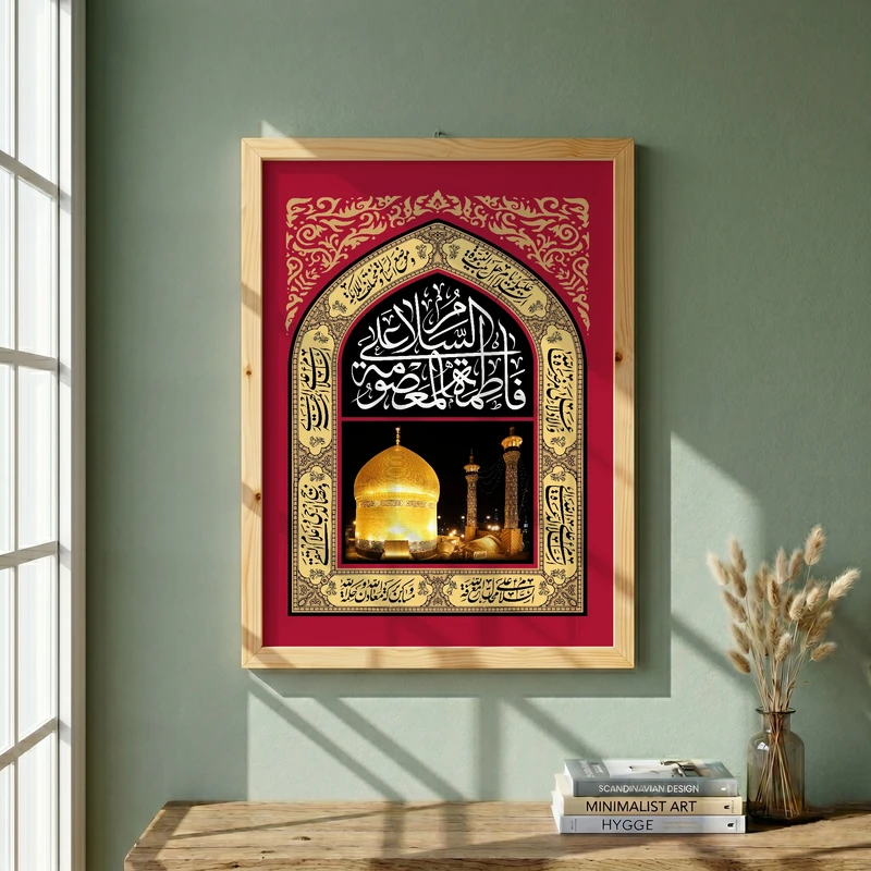 تابلو طرح السلام علی فاطمه المعصومه مدل G13905 فریم کرم روشن