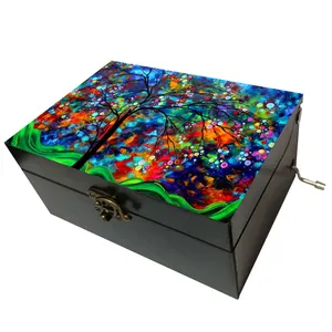 جعبه موزیکال مدل هندلی طرح نقاشی انتزاعی درخت و چمنزار کد T1093