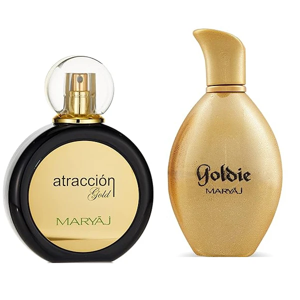 ادوپرفیوم زنانه ماریاژ مدل atraccion gold  با رایحه شیرین حجم 100 میلی‌لیتر و عطر جیبی زنانه صندل مدل گود گرل  با ایحه شیرین حجم 25 میلی لیتر