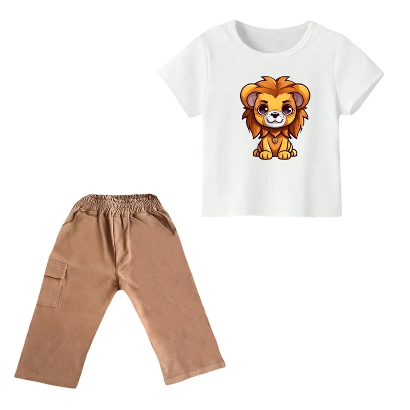 ست تی شرت و شلوارک پسرانه مدل شیر کد ۱۳