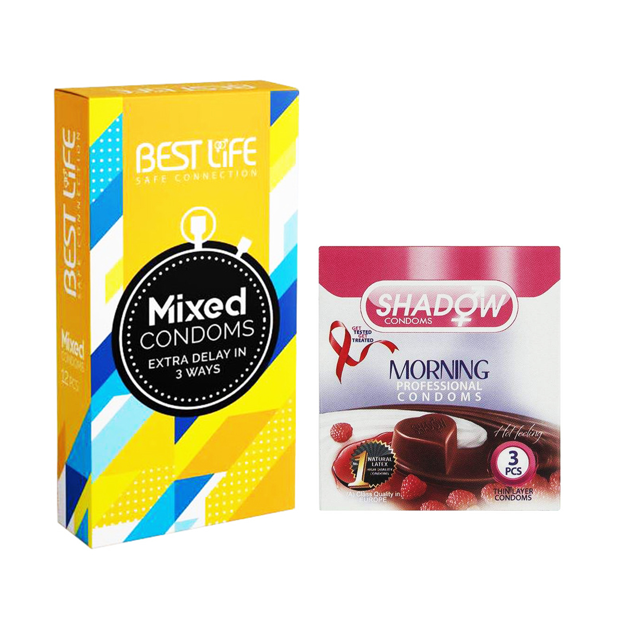 کاندوم بست لایف مدل Mixed بسته 12 عددی به همراه کاندوم شادو مدل Morning بسته 3 عددی 