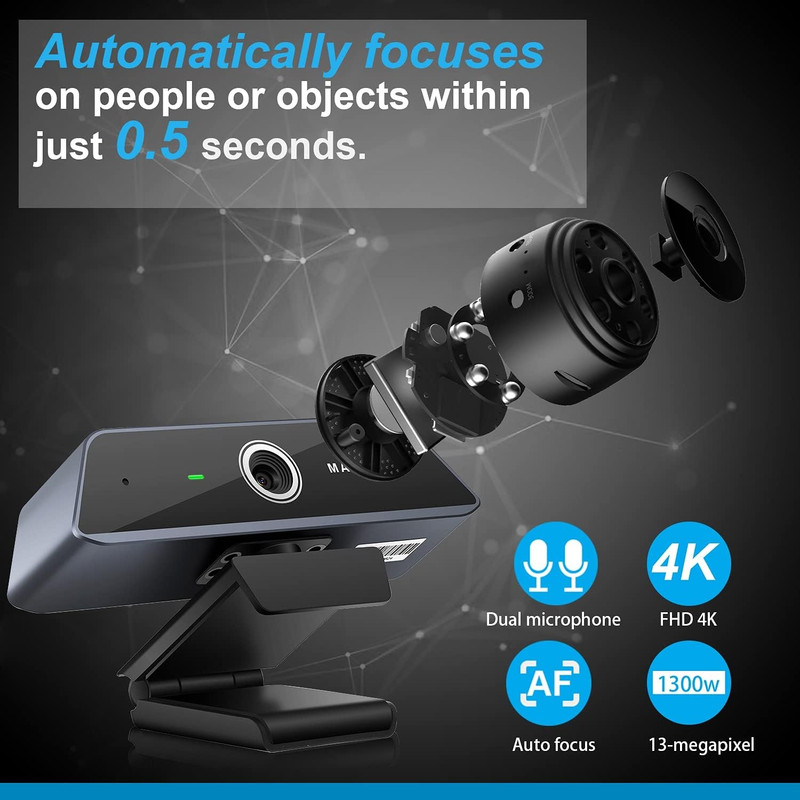 وب کم مکس هوب مدل 4K AI 13MP Auto Focus
