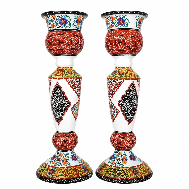 شمعدان میناکاری مسی طرح اسلیمی مدل 405 بسته دوعددی