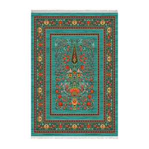 فرش ماشینی 1000 شانه زانیس زمینه سبز حاشیه سبز مدل چاپی