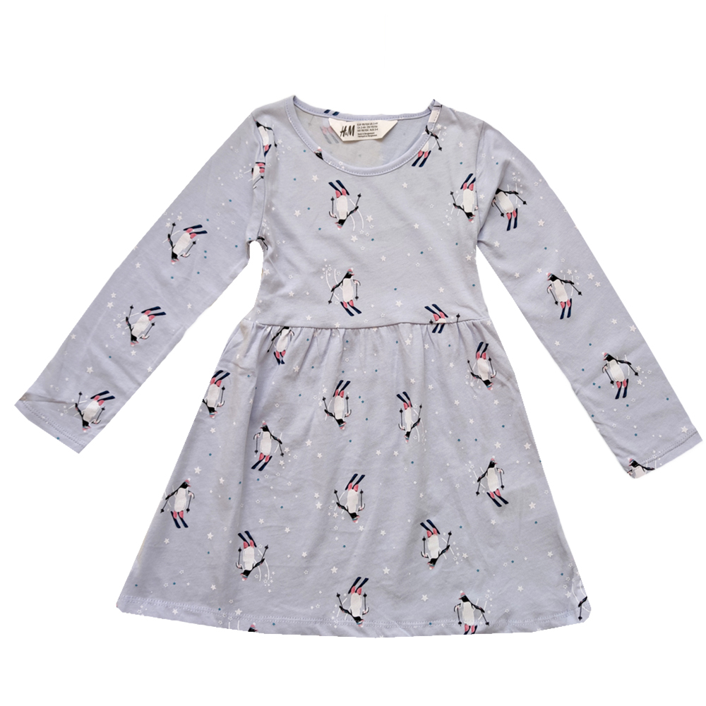 پیراهن دخترانه اچ اند ام طرح پنگوئن مدل 16
