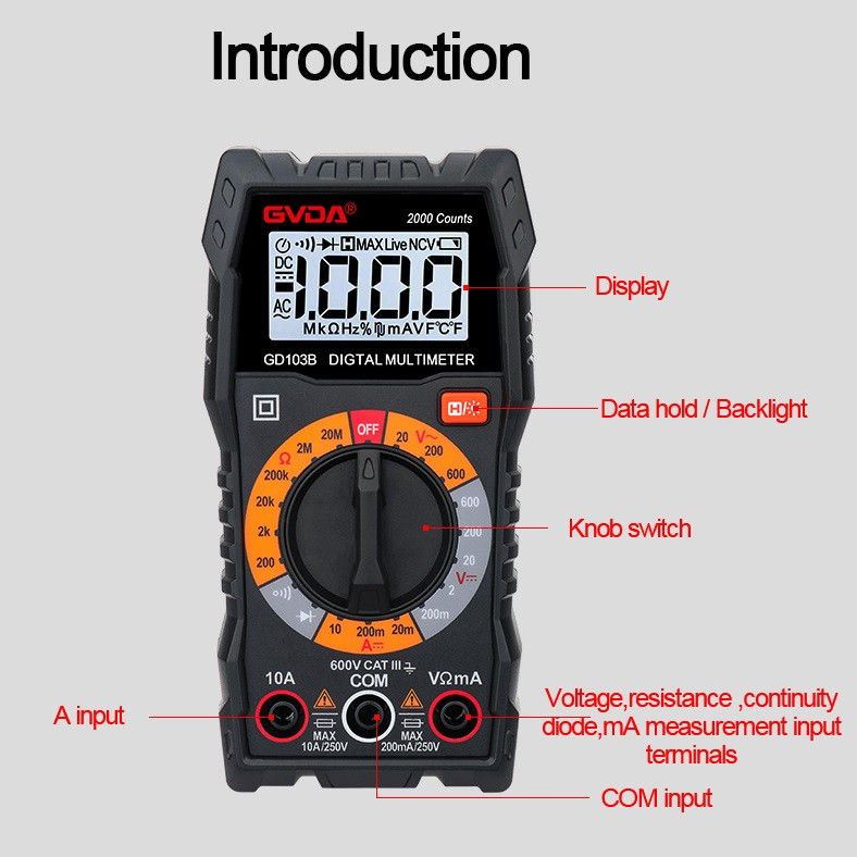 مولتی متر دیجیتالی جی وی دی ای مدل GD103B