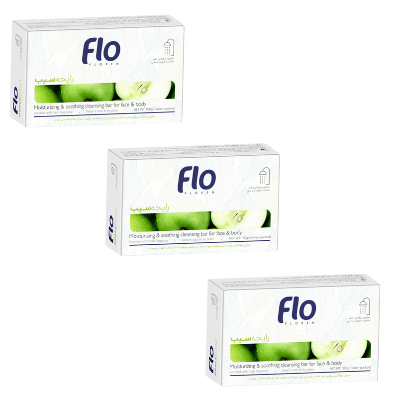 صابون شستشو فلو مدل سیب وزن 100 گرم مجموعه 3 عددی
