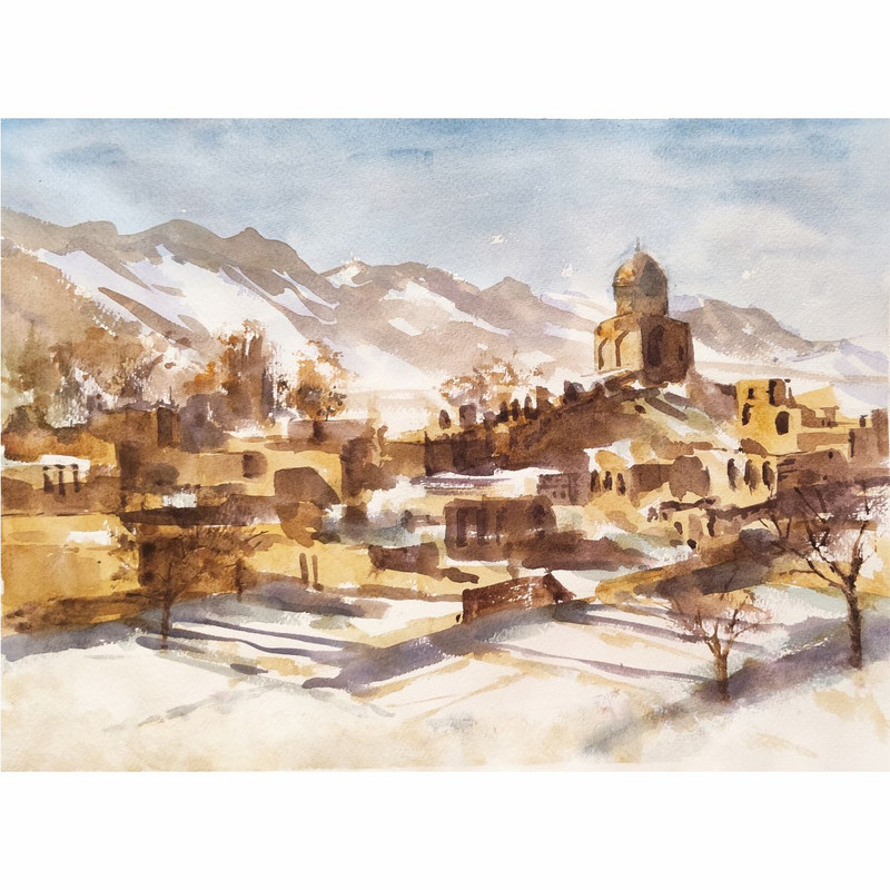 نقاشی آبرنگ طرح معماری کهن کد 1046