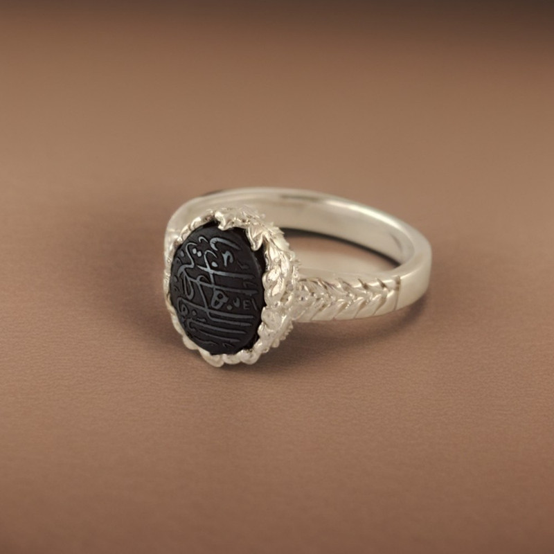 انگشتر نقره زنانه ملک زیور مدل حدید حکاکی ذکر یا فاطمه زهرا کد 51