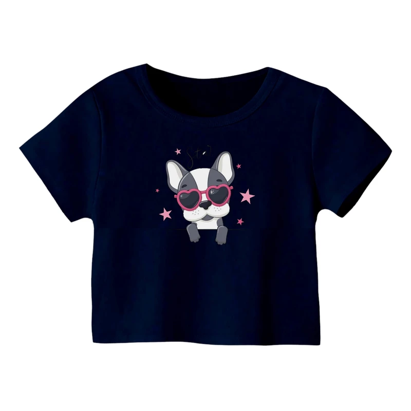 کراپ‌ تی‌شرت آستین کوتاه زنانه مدل سگ کد 13