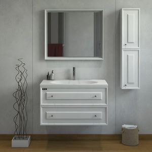 ست کابینت و روشویی دیواری آلکا مدل 3075 کلاسیک به همراه باکس و آینه