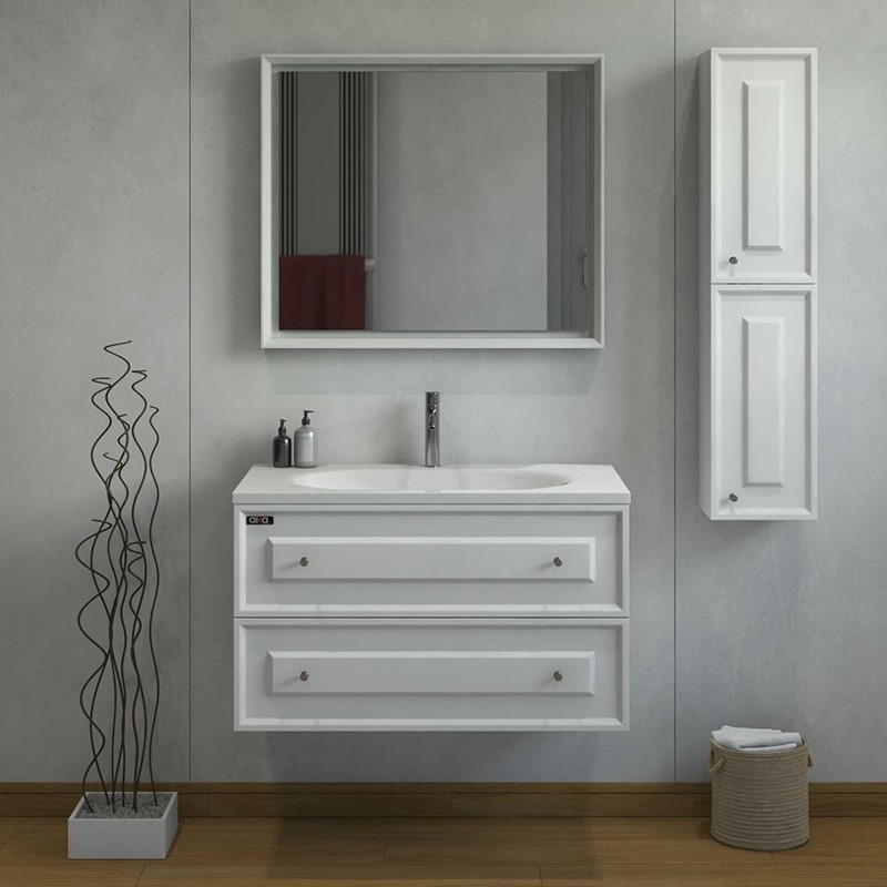 ست کابینت و روشویی دیواری آلکا مدل 3075 کلاسیک به همراه باکس و آینه