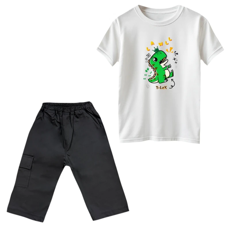 ست تی‌شرت و شلوارک پسرانه مدل دایناسور کد 38