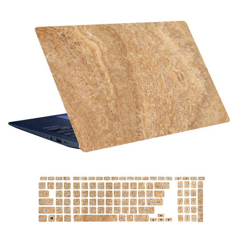 استیکر لپ تاپ توییجین و موییجین طرح Marble کد 53 مناسب برای لپ تاپ 15.6 اینچ به همراه برچسب حروف فارسی کیبورد 