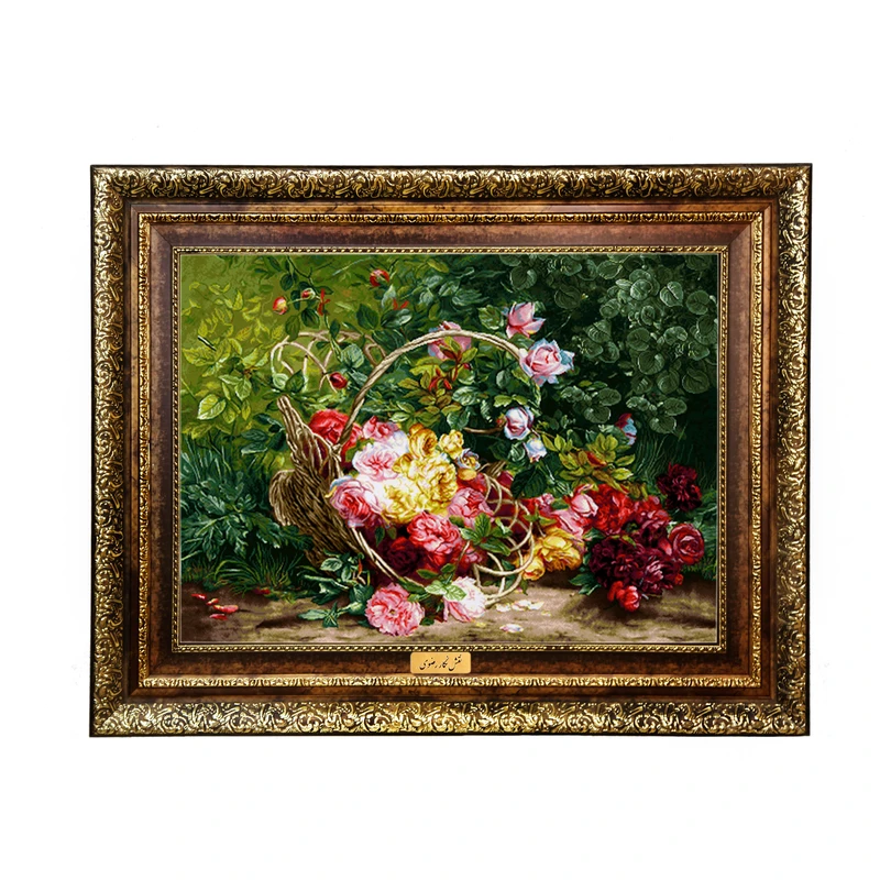 تابلو فرش ماشینی نقش نگار رضوی طرح گل کد 2131H