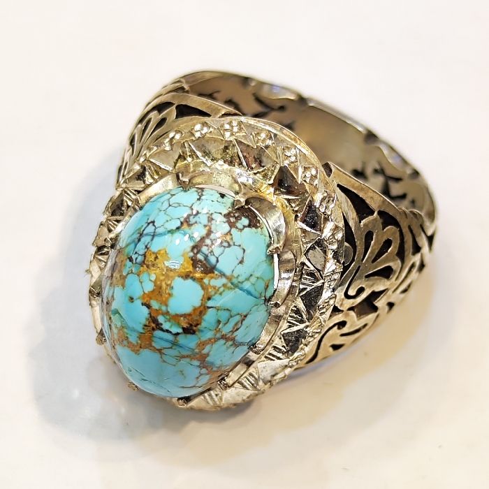 انگشتر نقره مردانه مدل سنگ فیروزه نیشابور رکاب دست ساز کد 5000 -  - 3