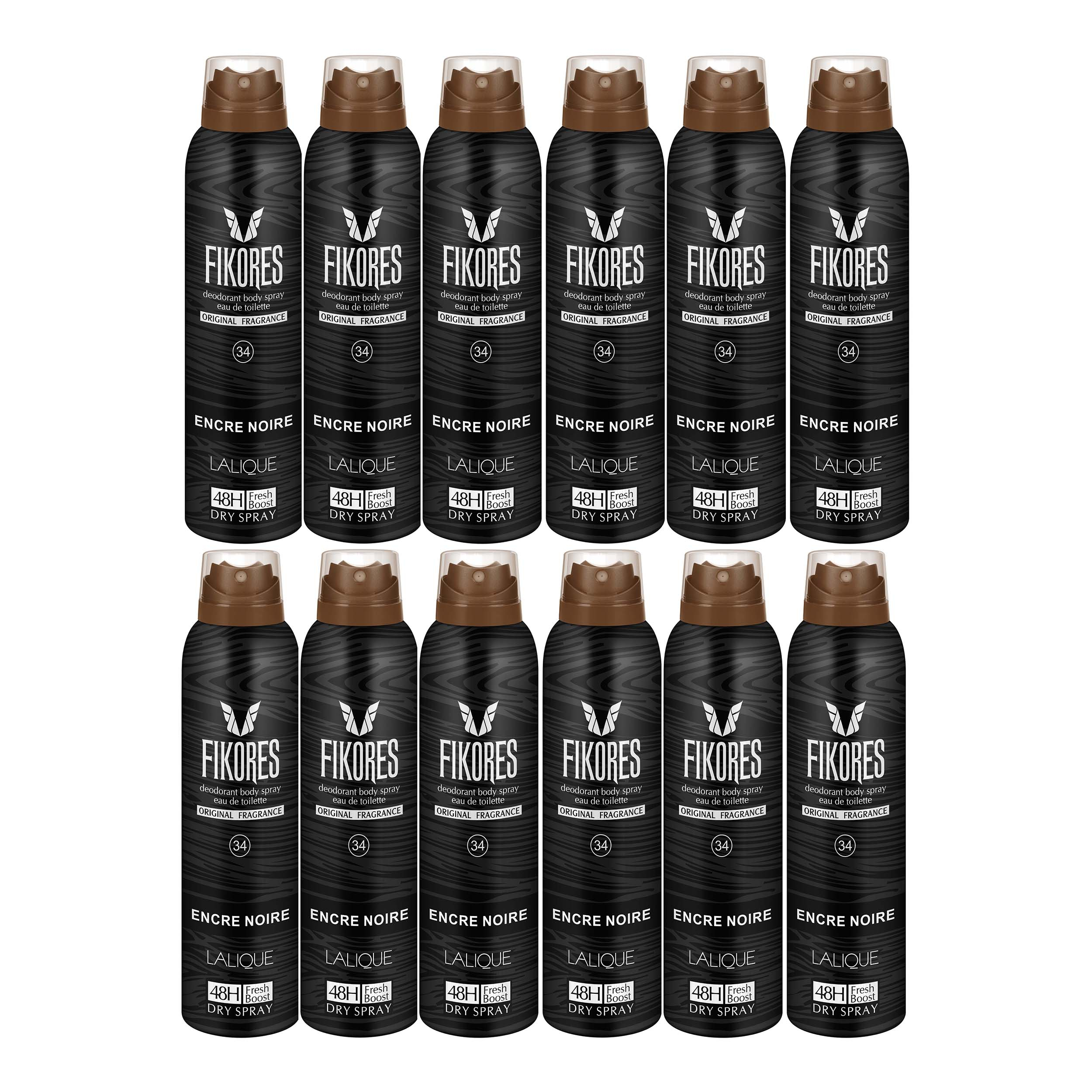  اسپری خوشبوکننده بدن مردانه فیکورس مدل Lalique Encre Noire حجم 200 میلی لیتر مجموعه 12 عددی