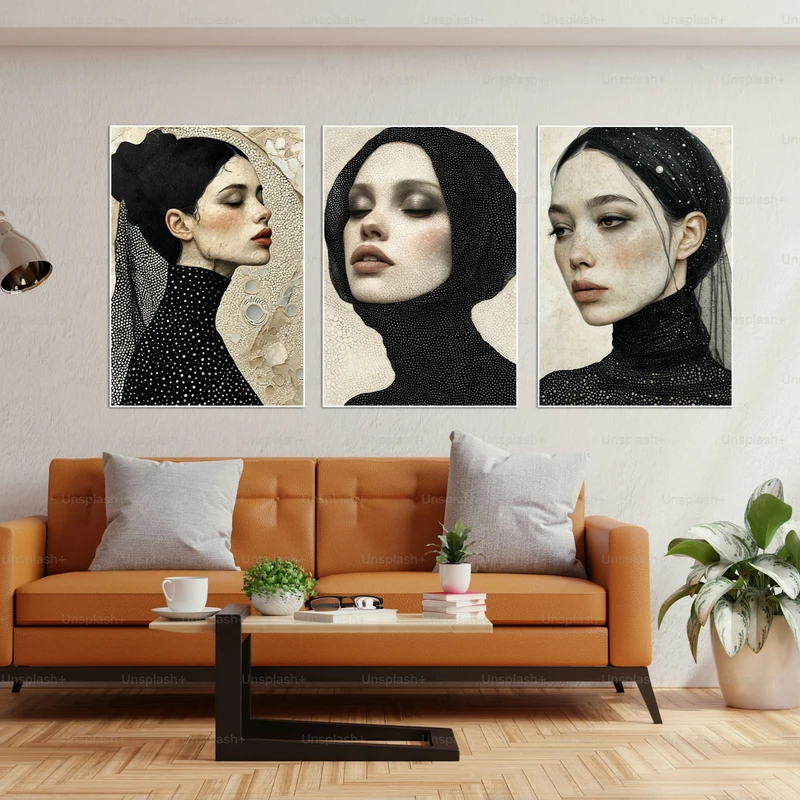 تابلو بکلیت طرح مدرن و دکوری چهره دخترانه مدل W-bu3810 مجموعه 3 عددی