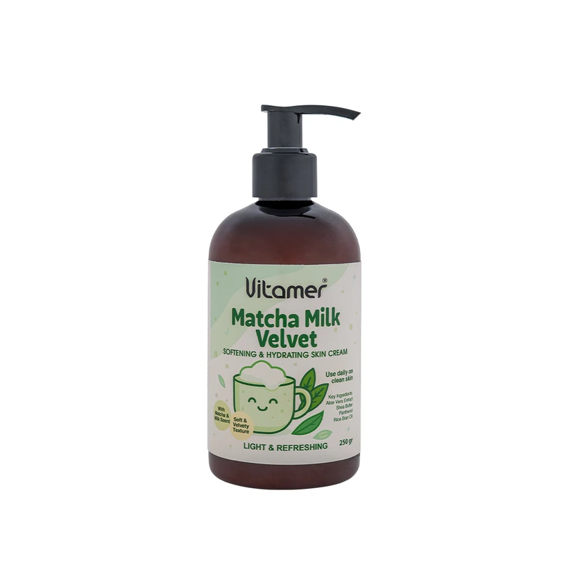 کرم مرطوب‌کننده و آبرسان بدن ویتامر مدل Matcha Milk Vlevet مناسب برای انواع پوست حجم 250 میلی‌لیتر
