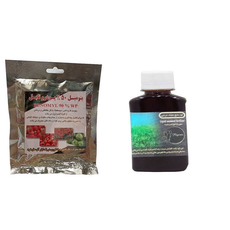 کود مایع جلبک دریایی و بنومیل 50 % مدل raw material وزن 170 گرم بسته 2 عددی