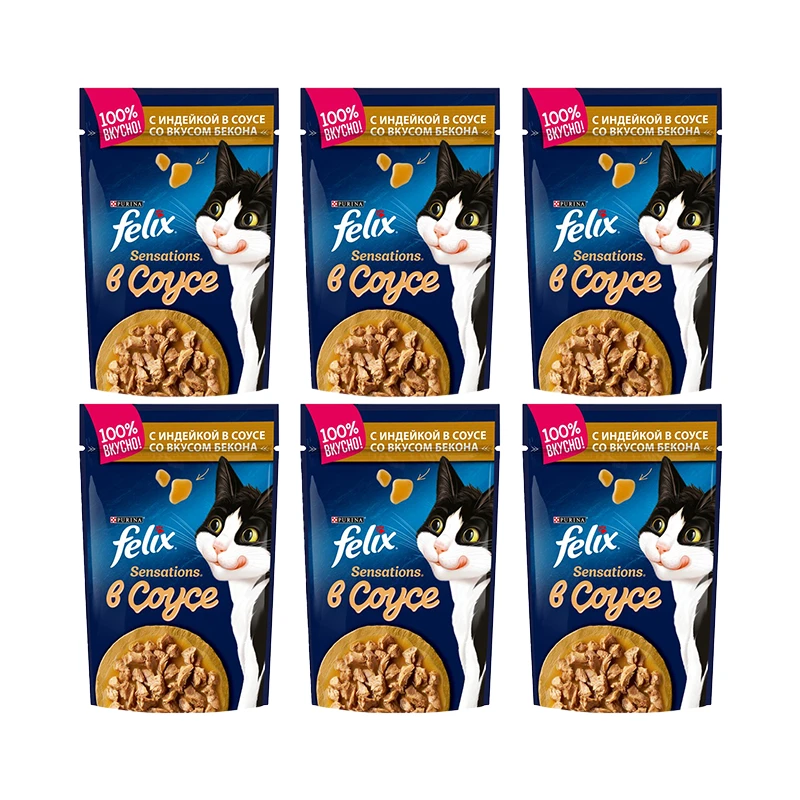 پوچ گربه بالغ فلیکس مدل in Bacon-flavored Sauce با طعم بوقلمون وزن 410 گرم  بسته 6 عددی