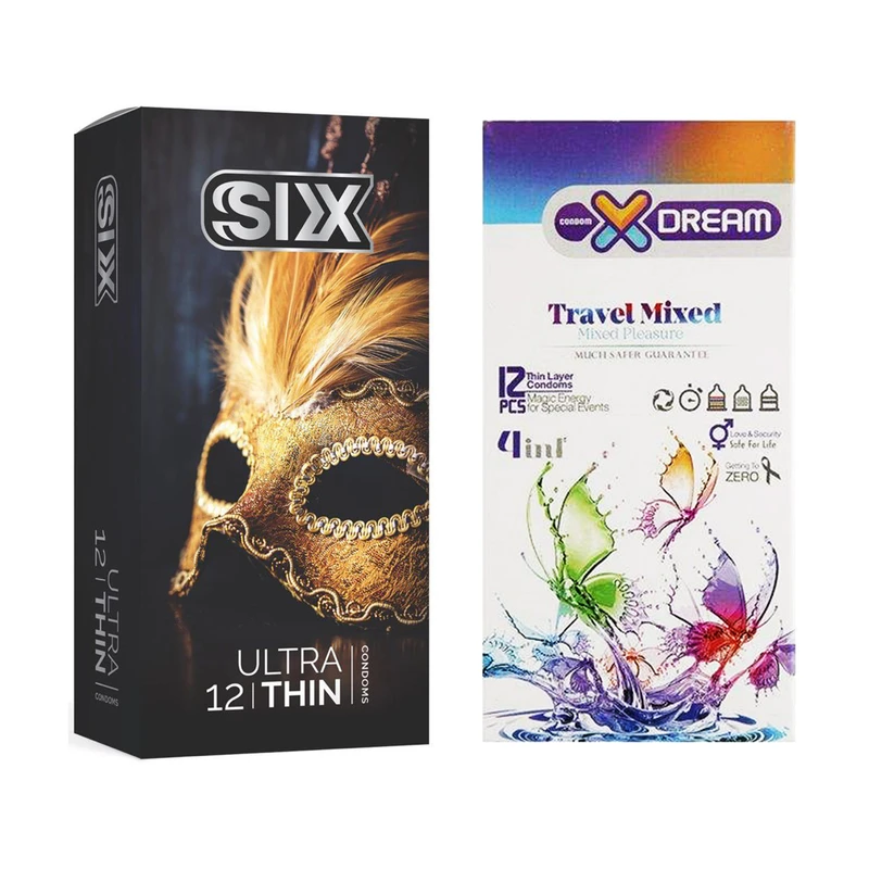 کاندوم سیکس مدل Ultra Thin بسته 12 عددی به همراه کاندوم ایکس دریم مدل Travel Mixed بسته 12 عددی